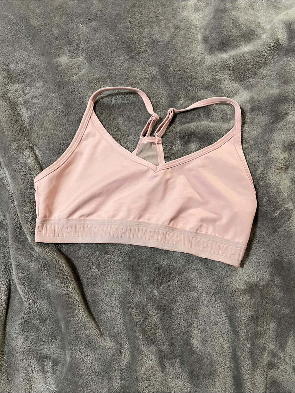 Pink by VS Light Pink Bralette with Mesh Racerback and Adjustable Straps , Sz L
